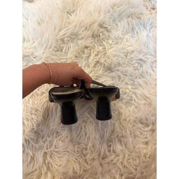 Chanel Black Leather Kitten Heel Slide Sandals 37 US 7 Cross Strap Mules CC Logo - Picture 5 of 11